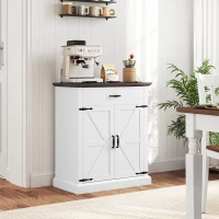 HOMCOM 30" Buffet Cabinet, Farmhouse Sideboard with 1.2" Thick Top, 2 Barn Doors, Drawer and Adjustable Shelf, White(m-1)
