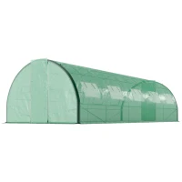 Outsunny Tunnel Greenhouse Walk-in Plant Warm House with 2 Hinged Doors, 10 Mesh Windows, 24.6' x 10' x 6.6', Green(m-1)