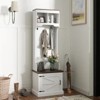 HOMCOM 3-in-1 Hall Tree with Shoe Storage, Coat Rack with Bench, Entryway Furniture with Five Hooks, White Wood Grain(m-10)