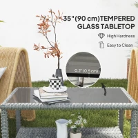 Outsunny 35" Outdoor Wicker Coffee Table with Glass Top, Storage Shelf for Garden Porch Balcony Deck, Dark Grey(m-4)