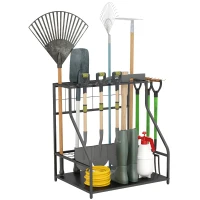 Outsunny 3-Tier Yard Tool Tower Rack, Garden Tool Organizer with Hooks for Long-Handled Rakes, Shovel, Broom, Orange(m-11)