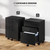 HOMCOM 3-Drawer Small Filing Cabinet with Lock, Vertical Office Storage Cabinet with Wheels for Home Office, Black(m-6)