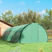 Outsunny Tunnel Greenhouse Walk-in Plant Warm House with 2 Hinged Doors, 10 Mesh Windows, 24.6' x 10' x 6.6', Green(m-9)