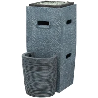 Outsunny Propane Fire Pit Table with Fountain, 15,000 BTU Outdoor Gas Fire Table with LED Light Adjustable Water Flow, Fire Fountain Water Feature with Decorative Glass Rocks, Grey(m-2)