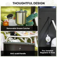 Outsunny 3 Burner Gas Grill with Side Burner, 9.5 KW Propane BBQ Grill, Cabinet Style with Shelves, Wheels, Instant Ignition(m-10)