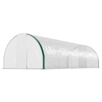 Outsunny Tunnel Greenhouse Walk-in Plant Warm House with 2 Hinged Doors, 10 Mesh Windows, 24.6' x 10' x 6.6', White(m-1)