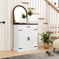 HOMCOM 30" Buffet Cabinet, Farmhouse Sideboard with 1.2" Thick Top, 2 Barn Doors, Drawer and Adjustable Shelf, White(m-9)