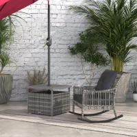 Outsunny Rattan Coffee Wicker Patio Table w/ Umbrella Hole for Backyard Mixed-Grey(m-8)