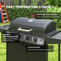 Outsunny 4+1 Burner Propane Gas BBQ Grill, Portable Gas Barbecue Grill with Side Burner, Thermometer, Lid, Side Table, Shelf, Spice Rack, Wheels, Grease Cup for Garden, Black(m-5)