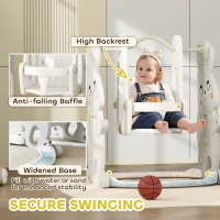 Qaba 4 in 1 Toddler Slide and Swing Set with Climber, Basketball Hoop, Rabbit Themed Kids Playset for Ages 1.5-4, Gray(m-6)