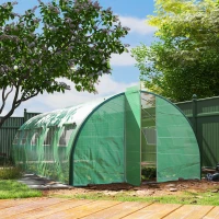 Outsunny Tunnel Greenhouse Walk-in Plant Warm House with 2 Hinged Doors, 10 Mesh Windows, 24.6' x 10' x 6.6', Green(m-10)