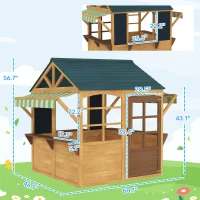 Qaba Wooden Outdoor Playhouse, Foldable Kids Cottage with Windows, Working Door, Snack Bars, Waterproof Covers, for 3-8 Years(m-3)