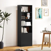 HOMCOM 4-Tier Open Bookshelf with Doors Modern Home Office Bookcase Storage Cabinet for Living Room Bathroom Study, Black(m-8)