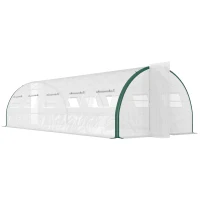 Outsunny Tunnel Greenhouse Walk-in Plant Warm House with 2 Hinged Doors, 10 Mesh Windows, 24.6' x 10' x 6.6', White(m-11)
