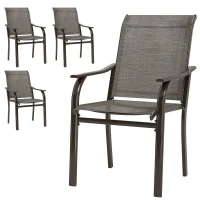 Outsunny Patio Chairs Set of 4 with Armrest and High Backrest, for Backyard, Balcony, Porch, Poolside, Deck, Garden, Brown(m-2)