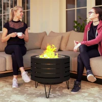 Outsunny Round Fire Pit with Fire Poker, Portable Wood Burning Firepit with Ash Tray and Hairpin Legs, Outdoor Fireplace, Black(m-9)