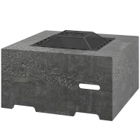 Outsunny Fire Pit with Fire Poker, Wood Burning Firepit for Outside with Mesh Lid, Magnesium Oxide Stone Texture, Charcoal Grey(m-2)