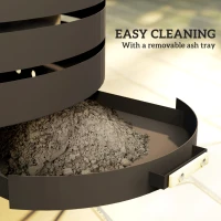 Outsunny Round Fire Pit with Fire Poker, Portable Wood Burning Firepit with Ash Tray and Hairpin Legs, Outdoor Fireplace, Black(m-6)