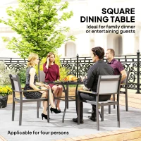 Outsunny Outdoor Dining Table for Four, Patio Table with Parasol Hole, Square Garden Table with Slatted Metal Plate Top, for Backyard, Poolside, Black(m-4)