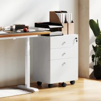 HOMCOM 3-Drawer Small Filing Cabinet with Lock, Vertical Office Storage Cabinet with Wheels for Home Office, White(m-8)