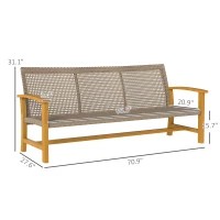 Outsunny 3-Seat Wicker Outdoor Couch Patio Sofa, Acacia Wood Patio Furniture with Steel Seat Armrests, 1000 LBS Capacity, Teak(m-3)