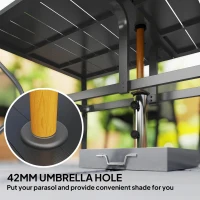 Outsunny Rectangular Patio Table with Umbrella Hole, Steel Rectangle Outdoor Dining Table for 6 People for Garden, Black(m-4)
