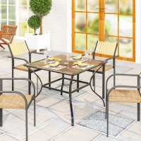 Outsunny 37" Garden Outdoor Dining Table for 4, Square Patio Table with Umbrella Hole, Plastic Board Tabletop for Backyard, Poolside, Mixed Brown