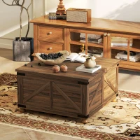 HOMCOM Coffee Table with Lift Top, 32" Farmhouse Center Table with Hidden Compartment for Living Room, Brown Wood Grain(m-9)
