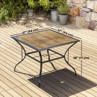 Outsunny 37" Garden Outdoor Dining Table for 4, Square Patio Table with Umbrella Hole, Plastic Board Tabletop for Backyard, Poolside, Mixed Brown(m-3)