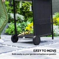Outsunny 2+1 Burner Propane Gas BBQ Grill, Portable Gas Barbecue Grill with Side Burner, Thermometer, Lid, Side Table, Shelf, Spice Rack, Wheels, Grease Cup for Garden, Black(m-9)