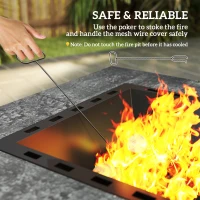 Outsunny Fire Pit with Fire Poker, Wood Burning Firepit for Outside with Mesh Lid, Magnesium Oxide Stone Texture, Charcoal Grey(m-4)