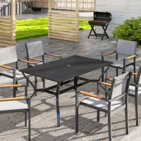 Outsunny Rectangle Patio Dining Table with Umbrella Hole, Outdoor Dining Table for 6 with Steel Frame for Garden, Balcony, Black(m-8)