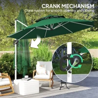 Outsunny 10 FT Cantilever Patio Umbrella with 360° Rotation & Adjustable Height, Cross Base, Crank and Tilt, Dark Green(m-7)