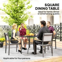 Outsunny Square Outdoor Patio Dining Table, Garden Table with Umbrella Hole, Slatted Metal Top for Backyard, Poolside, Dark Grey(m-4)