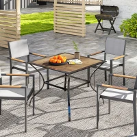 Outsunny 37" Garden Outdoor Dining Table for 4, Square Patio Table with Umbrella Hole, Plastic Board Tabletop for Backyard, Poolside, Mixed Brown(m-8)