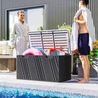 Outsunny 100 Gallon HDPE Outdoor Storage Box, Waterproof and Lockable Deck Box for Garden Tools and Pool Accessories(m-9)