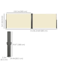 Outsunny 236" x 71" Outdoor Privacy Wall, Double Retractable Side Awning, Patio Screen for Garden, Balcony, Cream White(m-3)