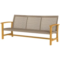 Outsunny 3-Seat Wicker Outdoor Couch Patio Sofa, Acacia Wood Patio Furniture with Steel Seat Armrests, 1000 LBS Capacity, Teak(m-1)