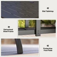 Outsunny Rectangular Patio Table with Umbrella Hole, Steel Rectangle Outdoor Dining Table for 6 People for Garden, Black(m-5)