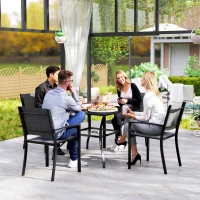 Outsunny Outdoor Dining Table for Four, Patio Table with Parasol Hole, Square Garden Table with Slatted Metal Plate Top, for Backyard, Poolside, Black(m-7)