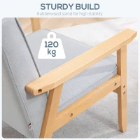 HOMCOM Modern Armchair Fabric, Accent Chair with Tufted Back, Wood Legs and Thick Padding for Living Room, Bedroom, Light Grey(m-6)