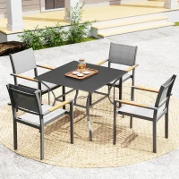 Outsunny Square Outdoor Patio Dining Table, Garden Table with Umbrella Hole, Slatted Metal Top for Backyard, Poolside, Dark Grey(m-10)
