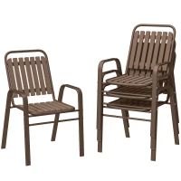 Outsunny Stackable Outdoor Dining Chairs Set of 4, for Patio, Balcony, Deck, Garden, Dark Brown(m-2)