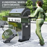 Outsunny 4+1 Burner Liquid Propane Gas Grill Outdoor Portable BBQ with Side Burner, Warming Rack, Side Shelf, Storage Cabinet, Thermometer, 4 Wheels, Tank Holder, Silver(m-10)