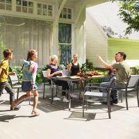 Outsunny Rectangular Patio Table with Umbrella Hole, Steel Rectangle Outdoor Dining Table for 6 People for Garden, Black(m-9)