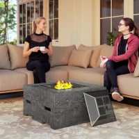 Outsunny Fire Pit with Fire Poker, Wood Burning Firepit for Outside with Mesh Lid, Magnesium Oxide Stone Texture, Charcoal Grey(m-9)