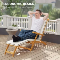 Outsunny Folding Patio Lounge Chair with Padded Cushion, Acacia Wood Patio Lounger Recliner with Footrest for Garden, White(m-4)