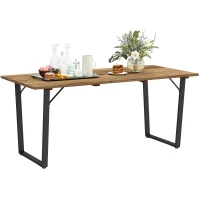 Outsunny Wooden Outdoor Dining Table for 6 with 2" Umbrella Hole, Slatted Tabletop, Metal Frame, for Yard, Deck, Lawn(m-11)