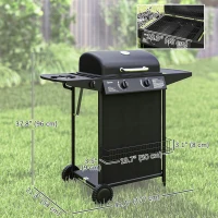 Outsunny 2+1 Burner Propane Gas BBQ Grill, Portable Gas Barbecue Grill with Side Burner, Thermometer, Lid, Side Table, Shelf, Spice Rack, Wheels, Grease Cup for Garden, Black(m-3)
