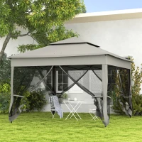 Outsunny 11' x 11' Pop Up Canopy 2-Tier Soft Top Shelter Event Tent w/ Netting Carry Bag for Patio Backyard Garden, Dark Grey(m-1)